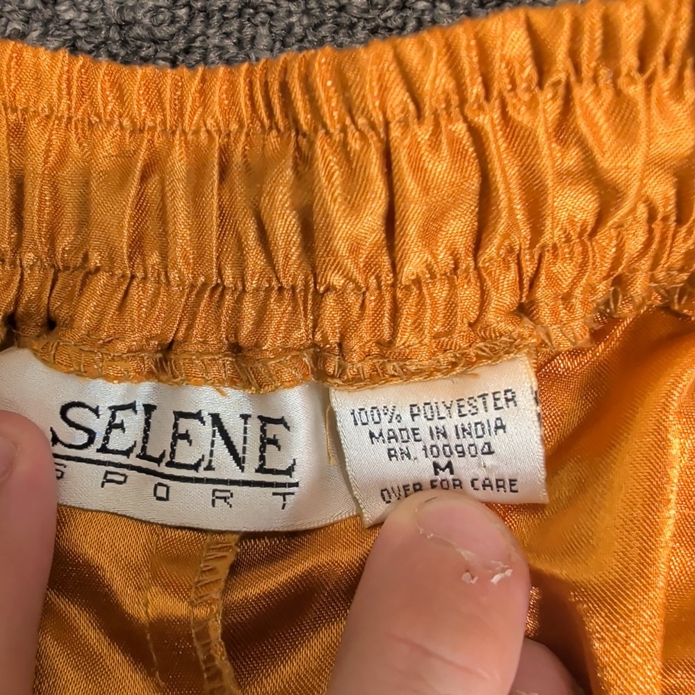 Selene Sport Womens Pants Size M Yellow Polyester Silk Look High Rise Boho VTG - Picture 3 of 8